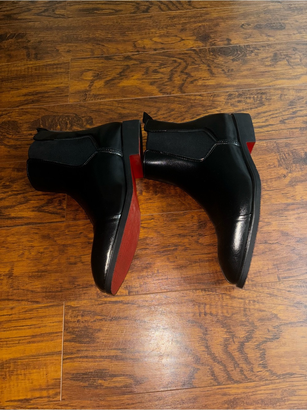 Luxury Red Bottom Black Leather Chelsea Boots Cap Pointed Toe Boot with Red Sole - Picture 4 of 9